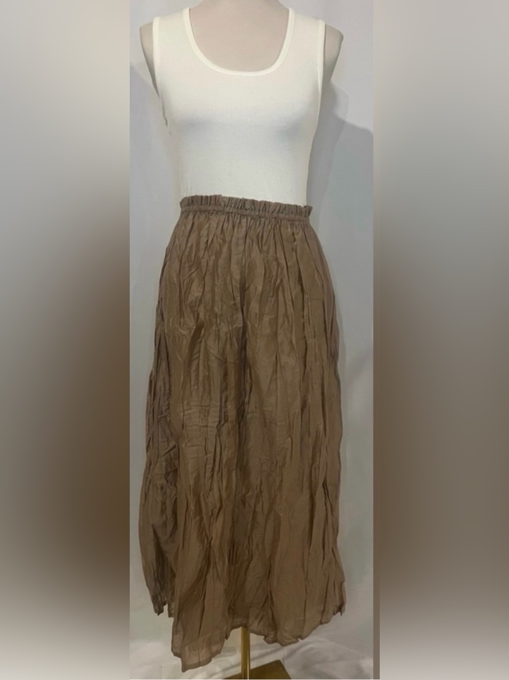 J.Crew Gathered-waist mixy ribbed tank & crinkled skirt midi dress in ivory - Picture 7 of 9